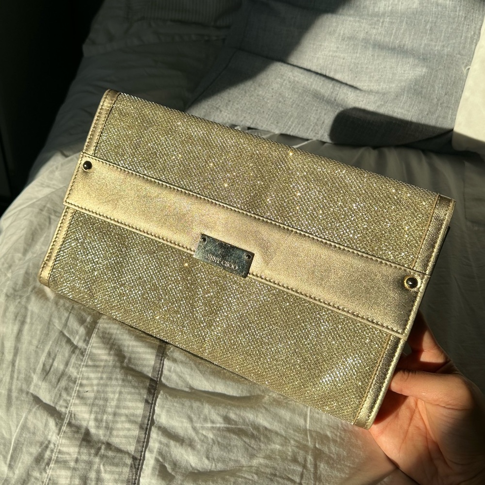 Jimmy Choo vintage shimmer gold evening clutch